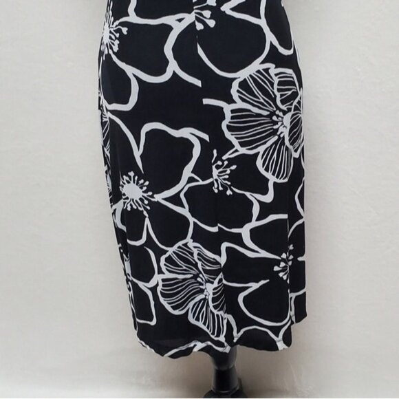 80s Rare Vintage Guess Black White Abstract Ditsy Floral Stretchy Mini Dress L - Picture 12 of 15